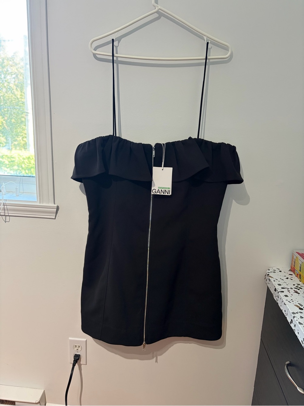 Black Ruffle-Trim Zip-Front Mini Dress - Picture 2 of 11